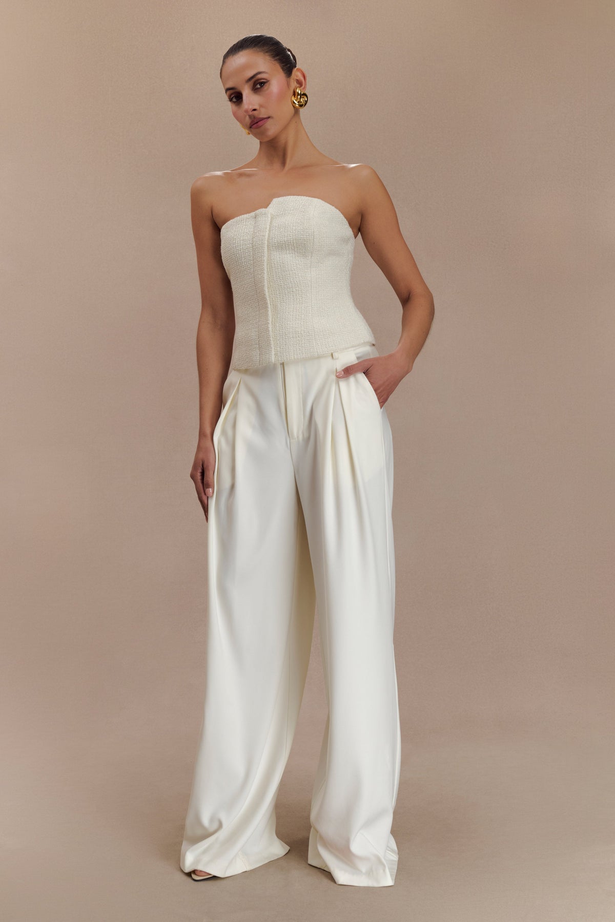 Parker Boucle Strapless Asymmetric Top - Ivory #4