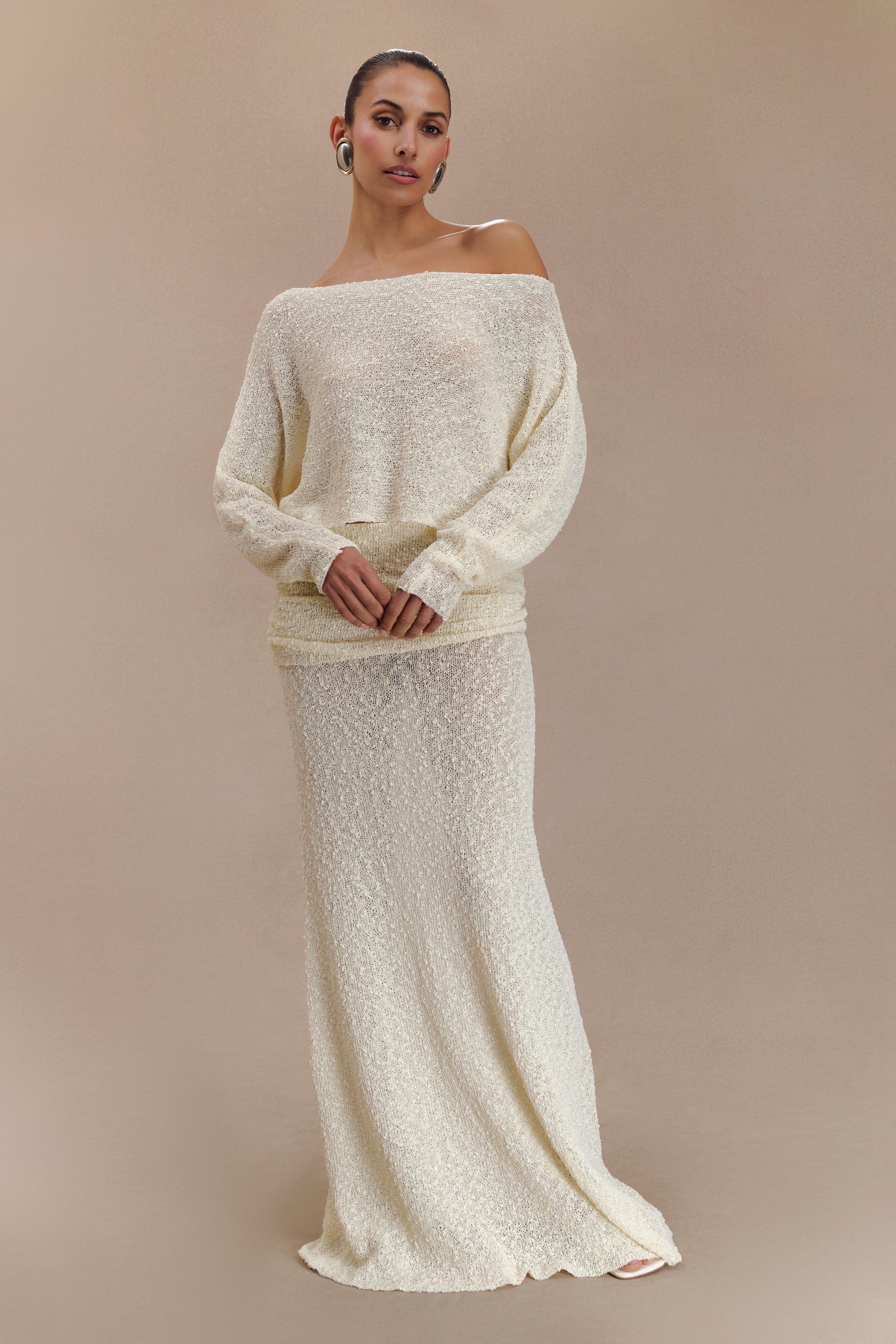 Petra Ruched Knit Maxi Skirt - Ivory #7