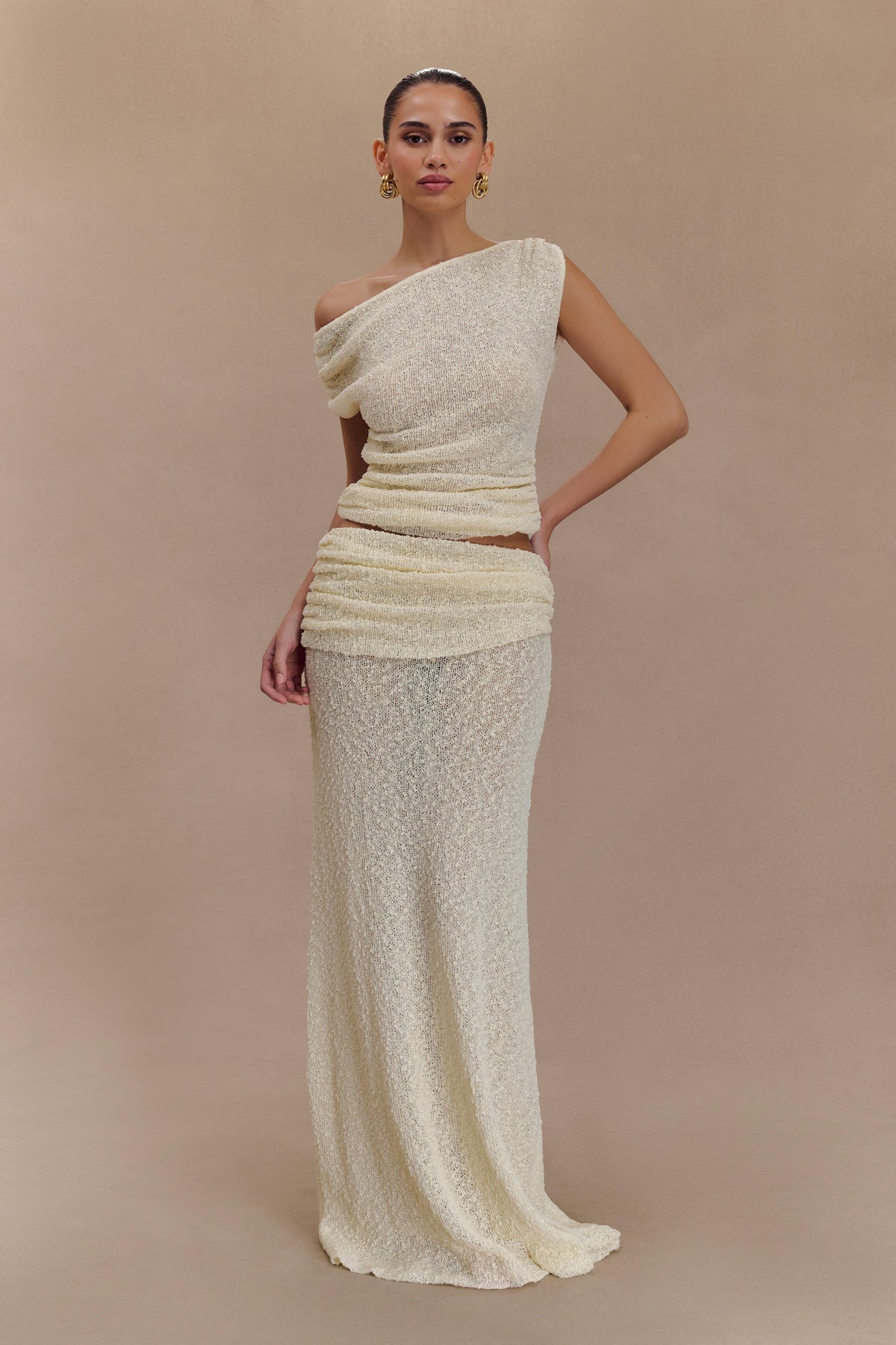 Chloe Off Shoulder Boucle Knit Top - Ivory #4