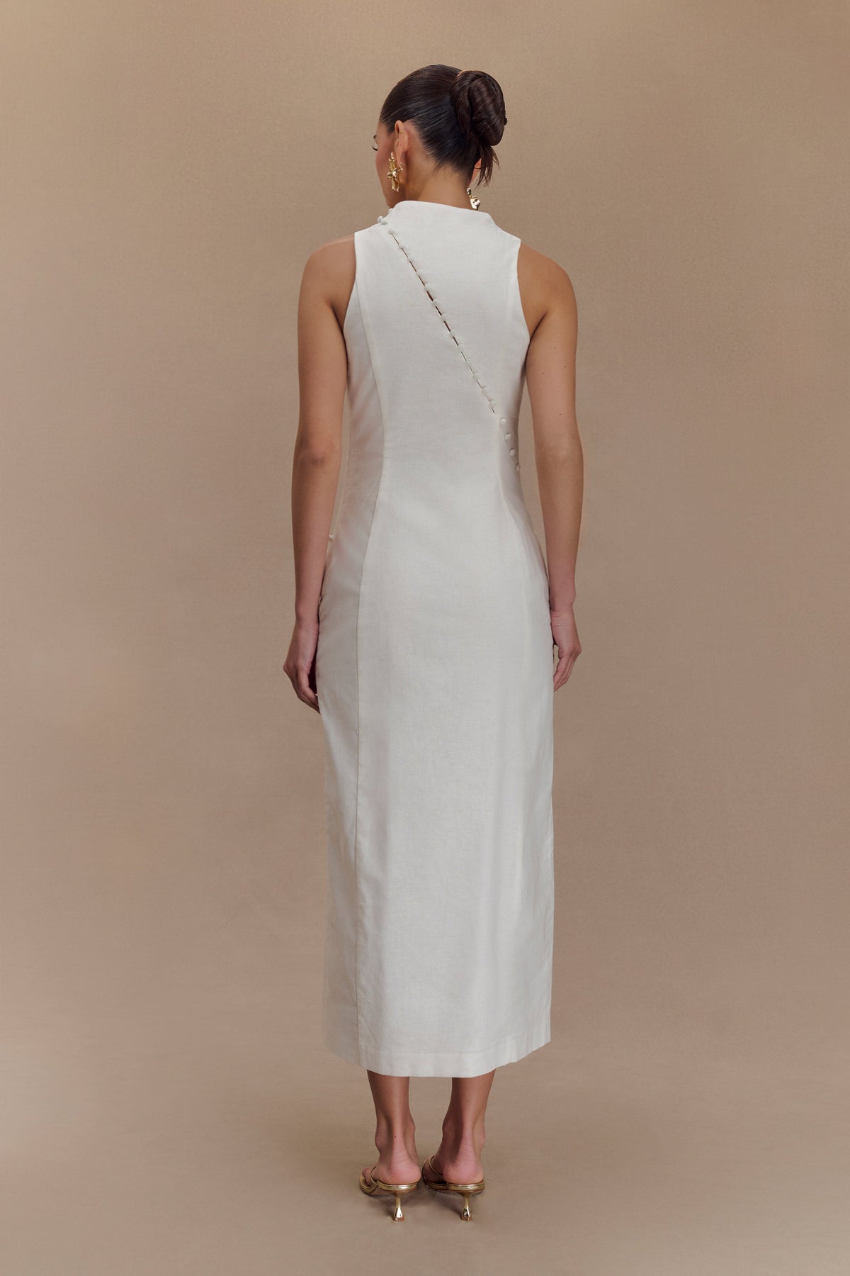 Bronte Linen Button Midi Dress - White #4