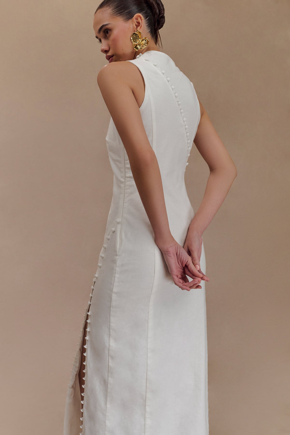 Bronte Linen Button Midi Dress - White #2