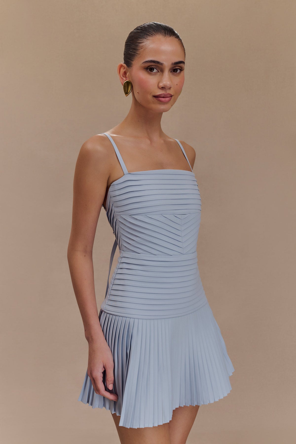 Rylee Multi Pleat Mini Dress - Ice Blue #4