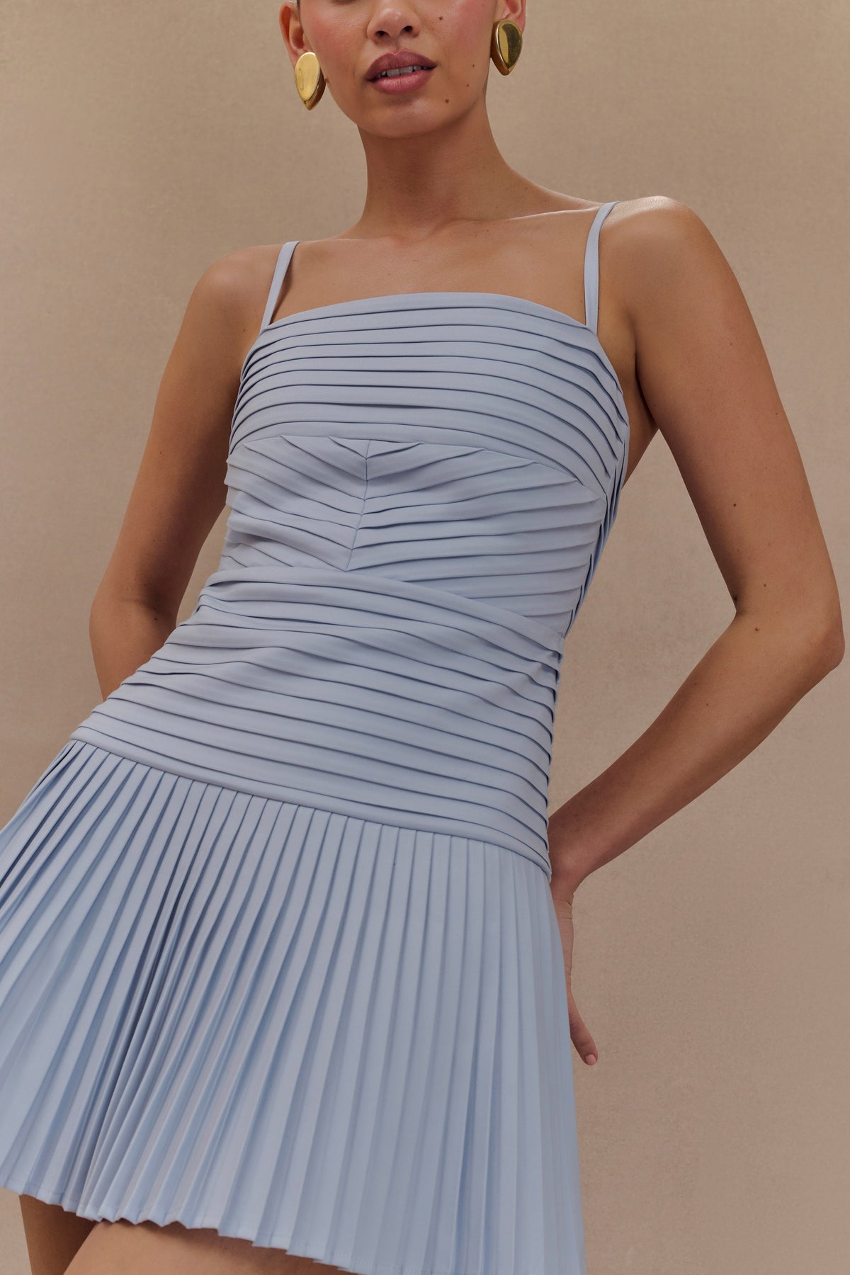 Rylee Multi Pleat Mini Dress - Ice Blue #5