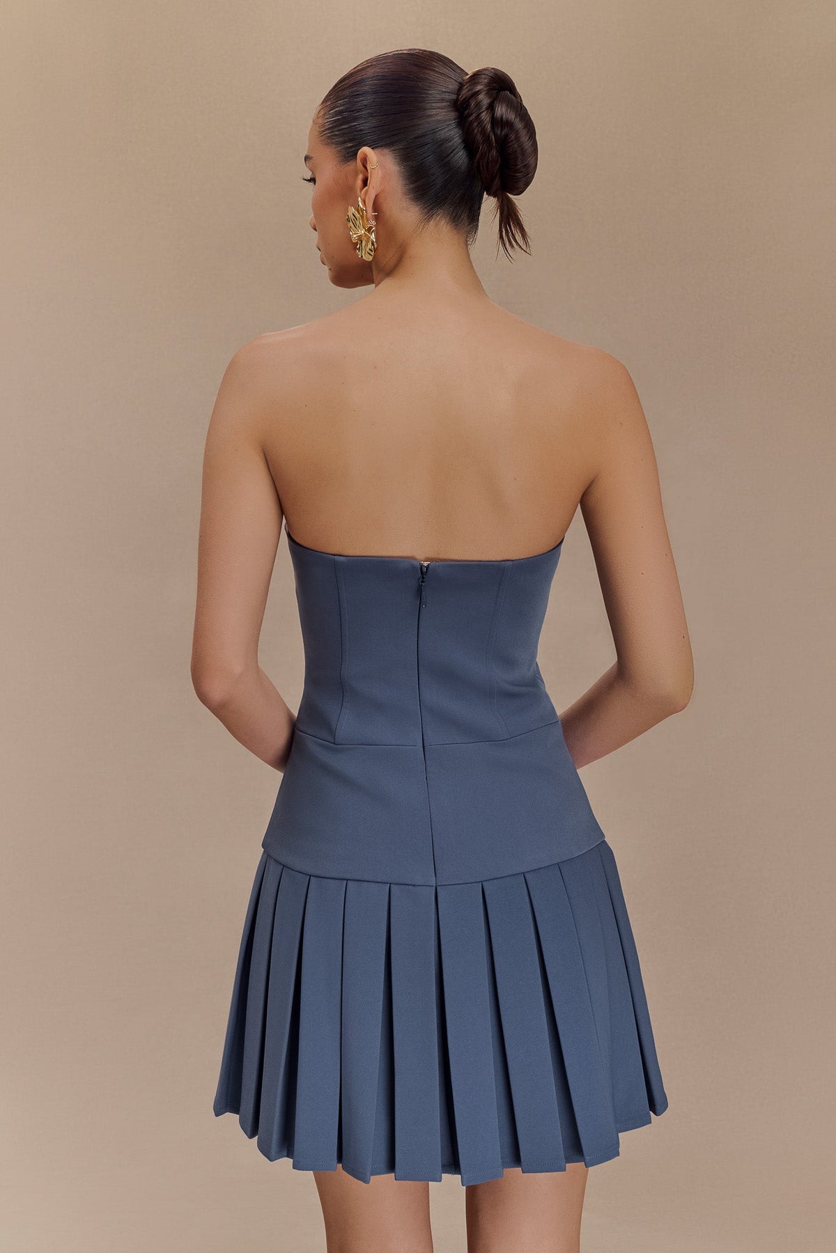 Naya Pleated Mini Dress With Ties - Steel #2