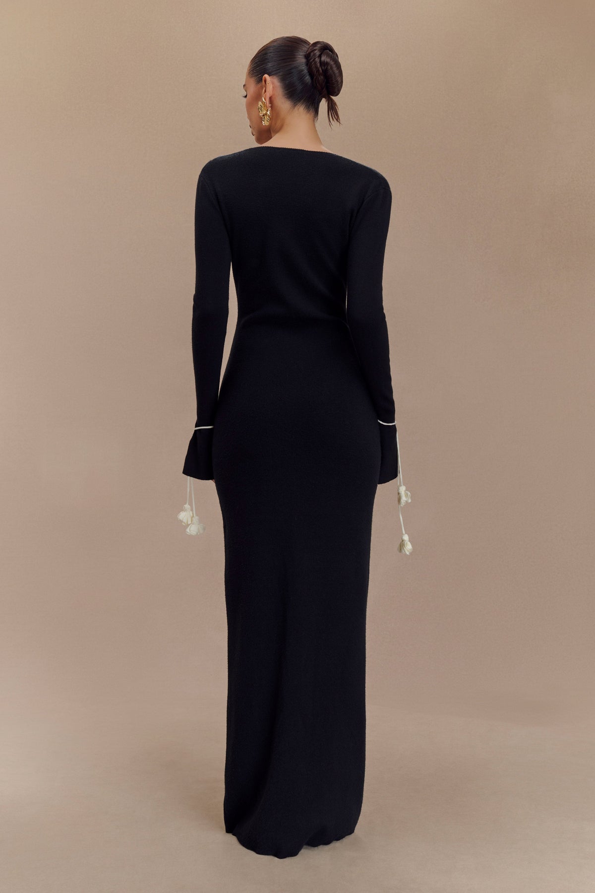 Erica Knit Maxi Dress With Floral Ties - Black And White #2