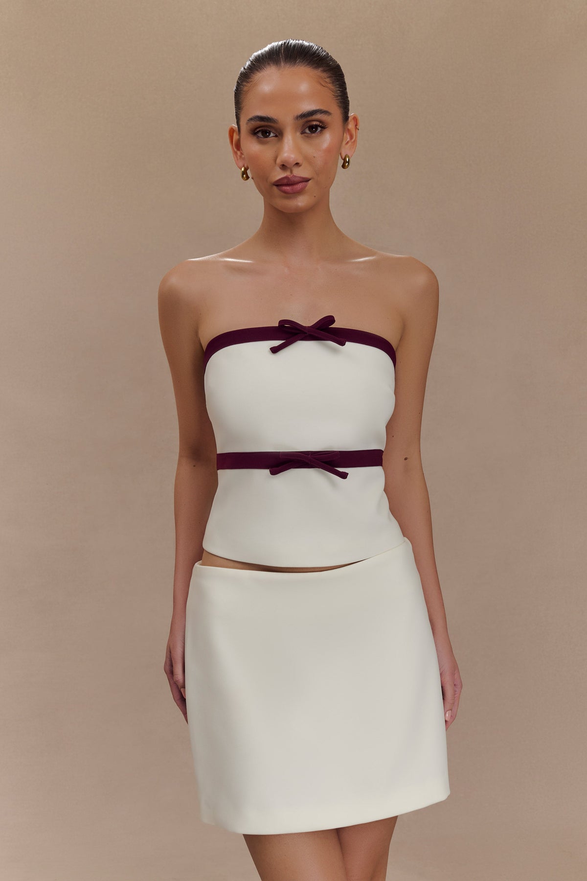 Aisha Strapless Suiting Top With Contrast Bows - Ivory #6