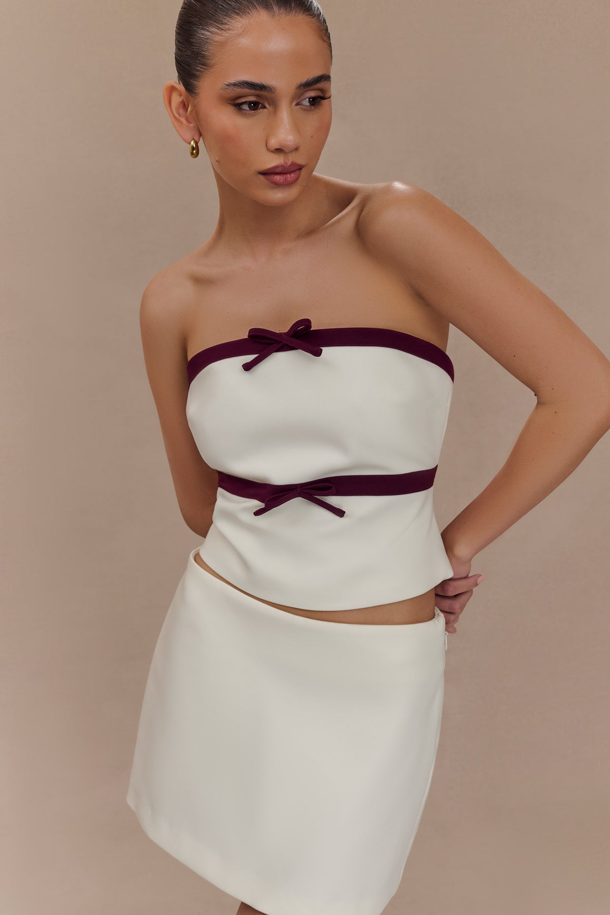 Aisha Strapless Suiting Top With Contrast Bows - Ivory #4