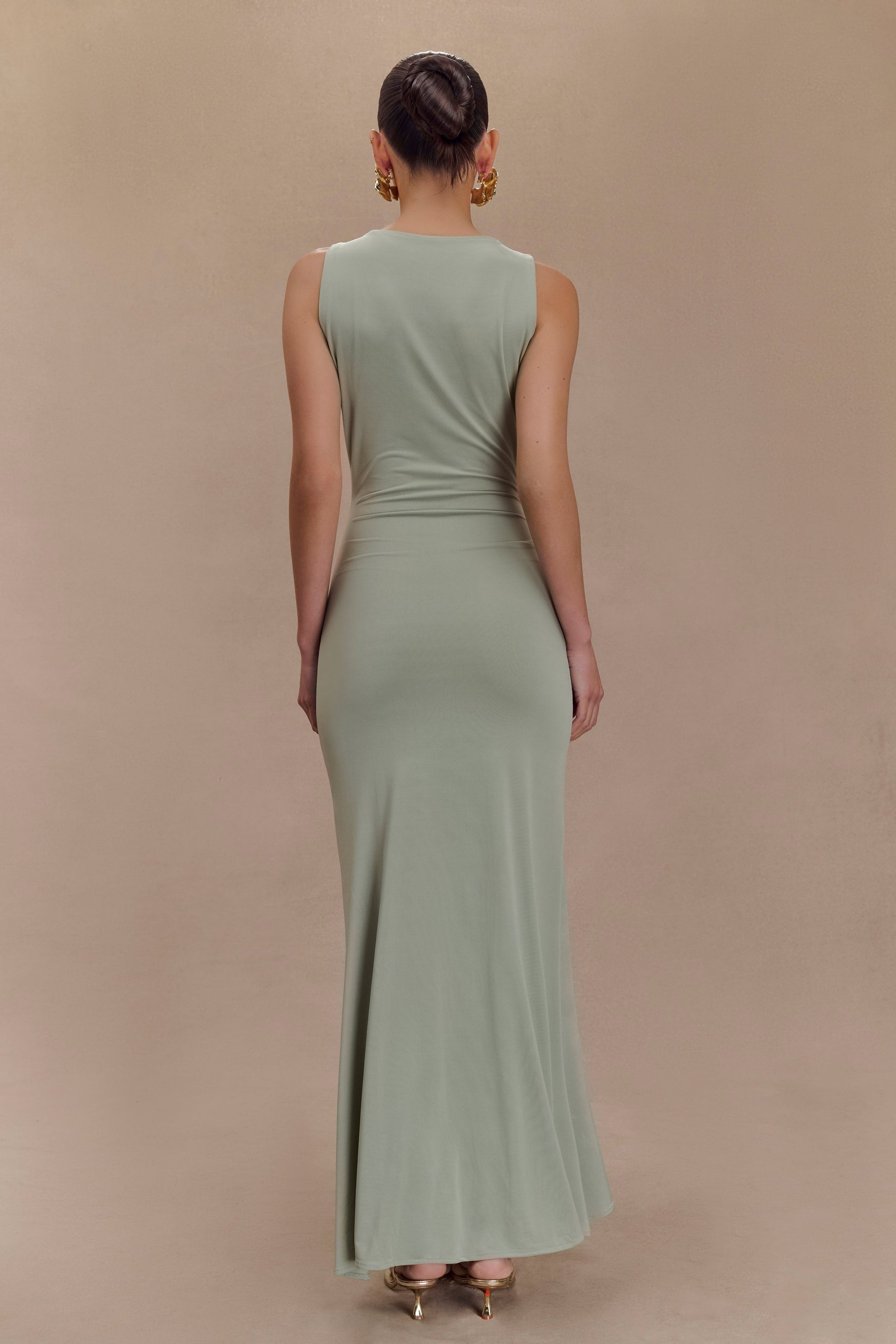 Beck Plunge Maxi Dress With Floral Hardware - Basil #2