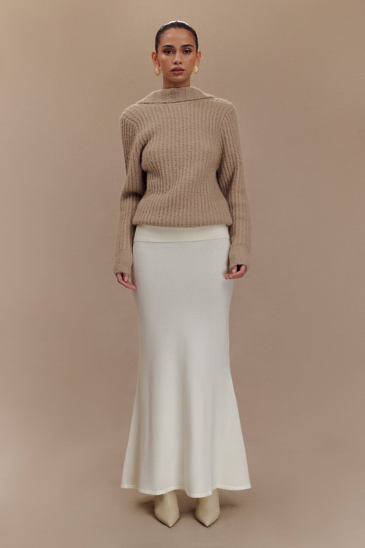 Candice Oversized Low Back Knit Jumper - Stone Marle #4
