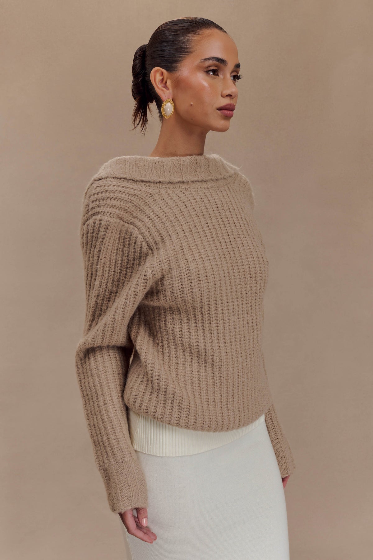 Candice Oversized Low Back Knit Jumper - Stone Marle #3