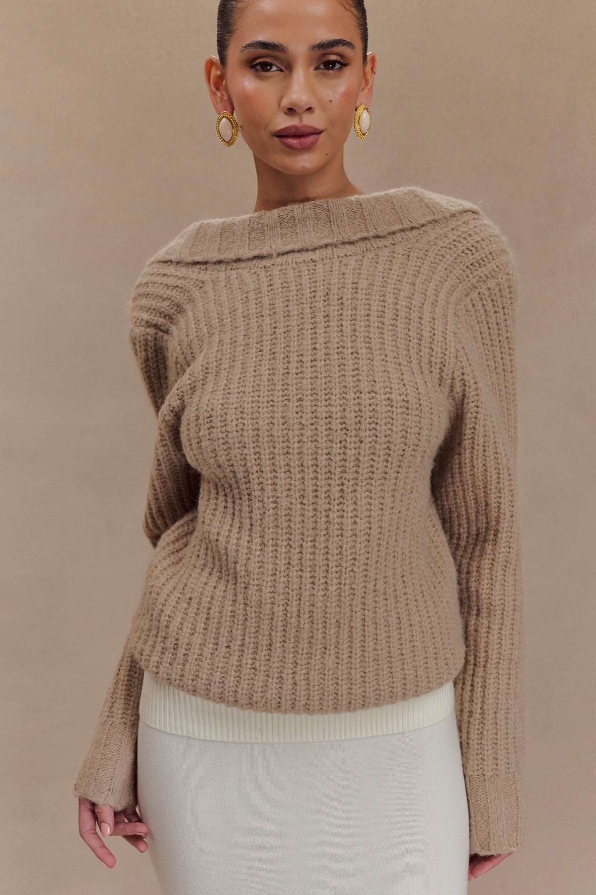 Candice Oversized Low Back Knit Jumper - Stone Marle #2