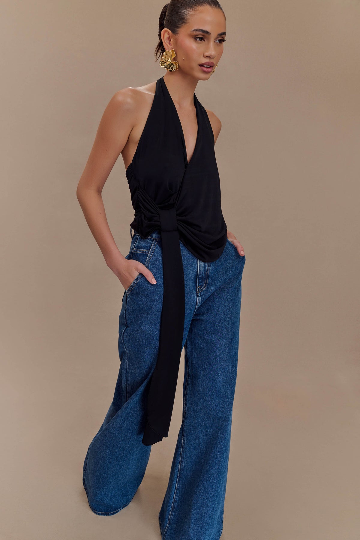 Tyla Draped Slinky Halter Top - Black #8