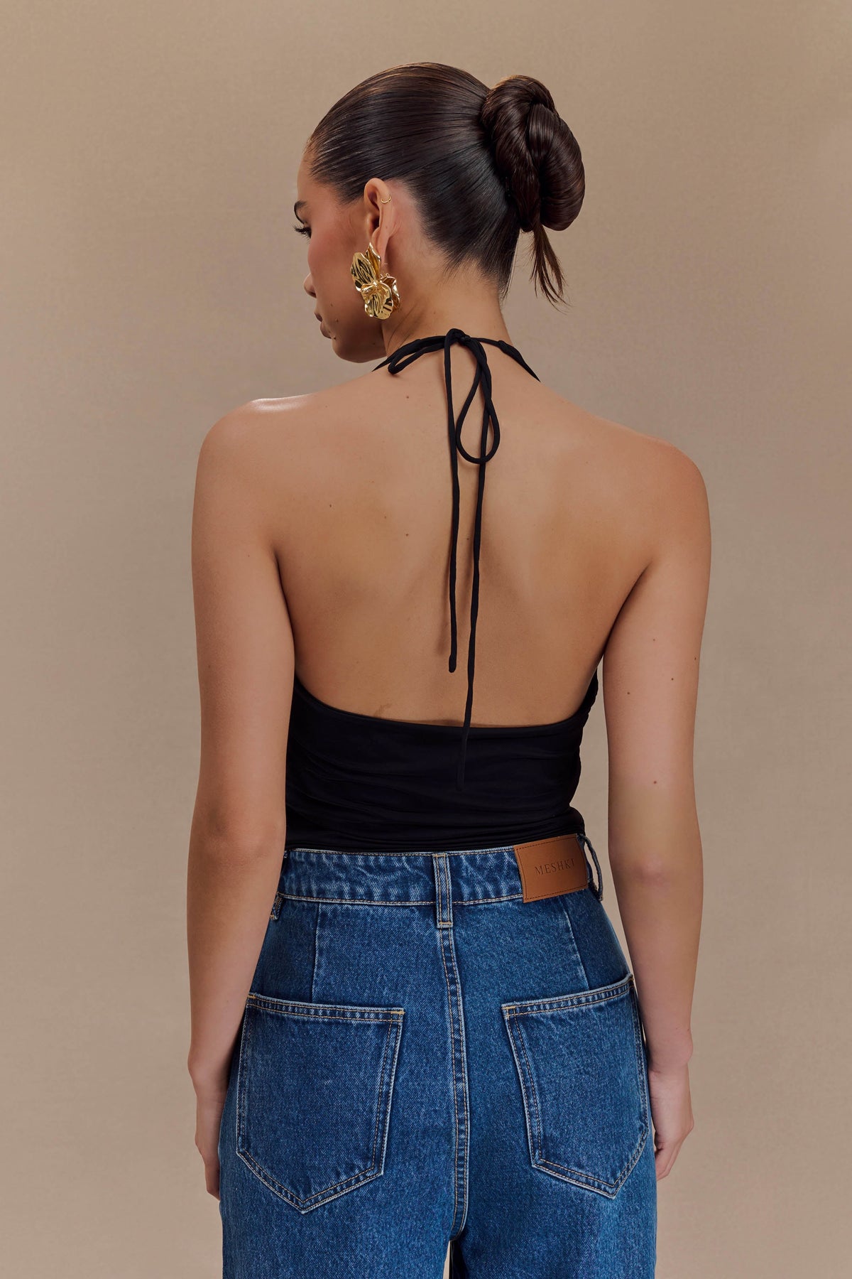 Tyla Draped Slinky Halter Top - Black #2