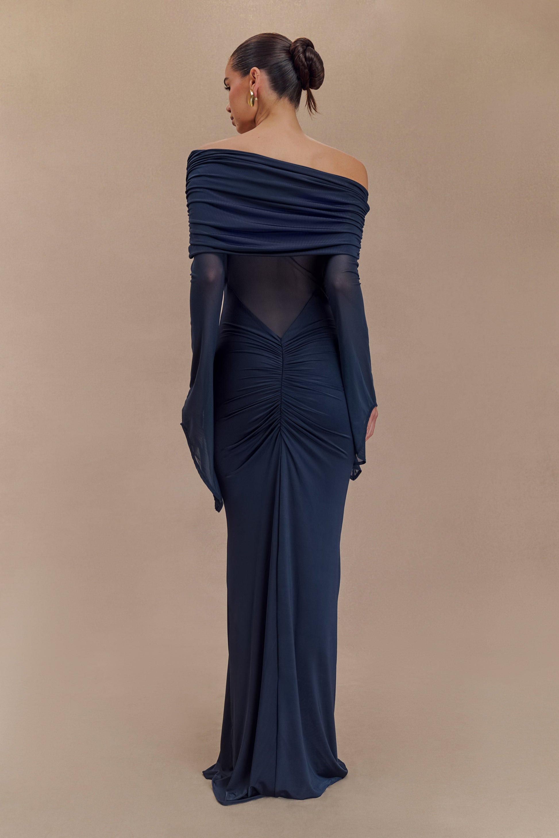 Kaitlin One Shoulder Slinky And Mesh Maxi Dress - Midnight Blue #2