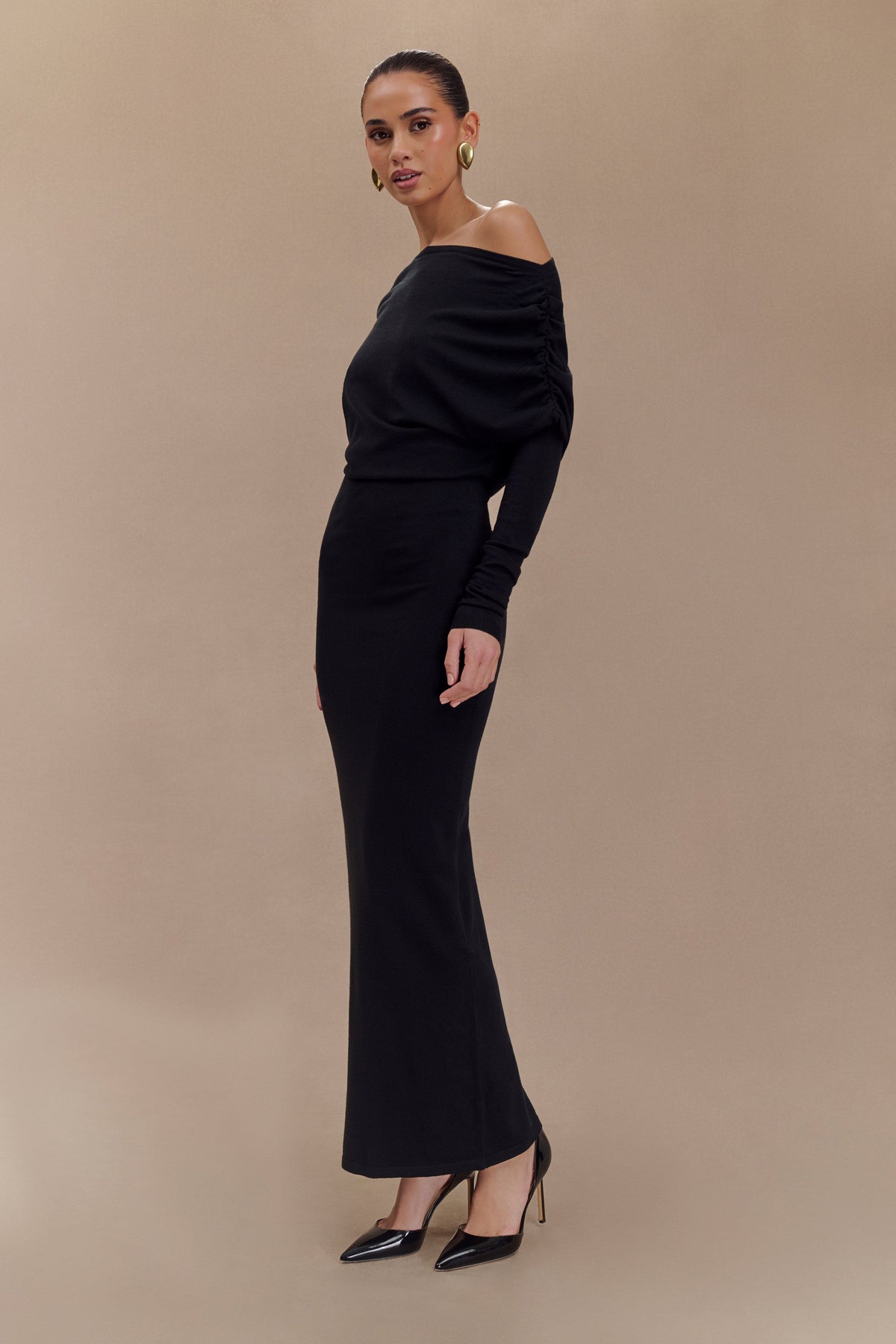 Jessie Cowl Neck Knit Midi Dress - Black #4