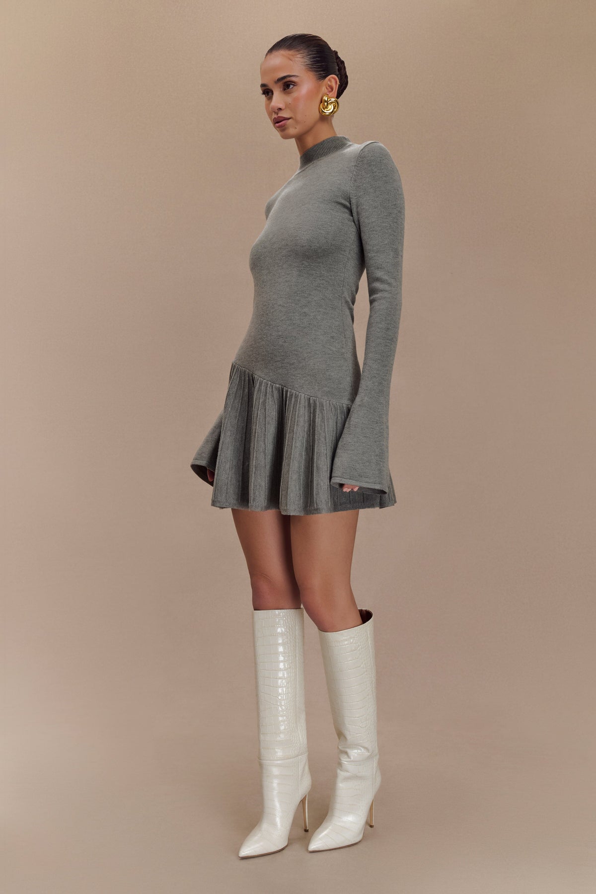 Blair Knit Mini Dress With Pleats - Charcoal #6