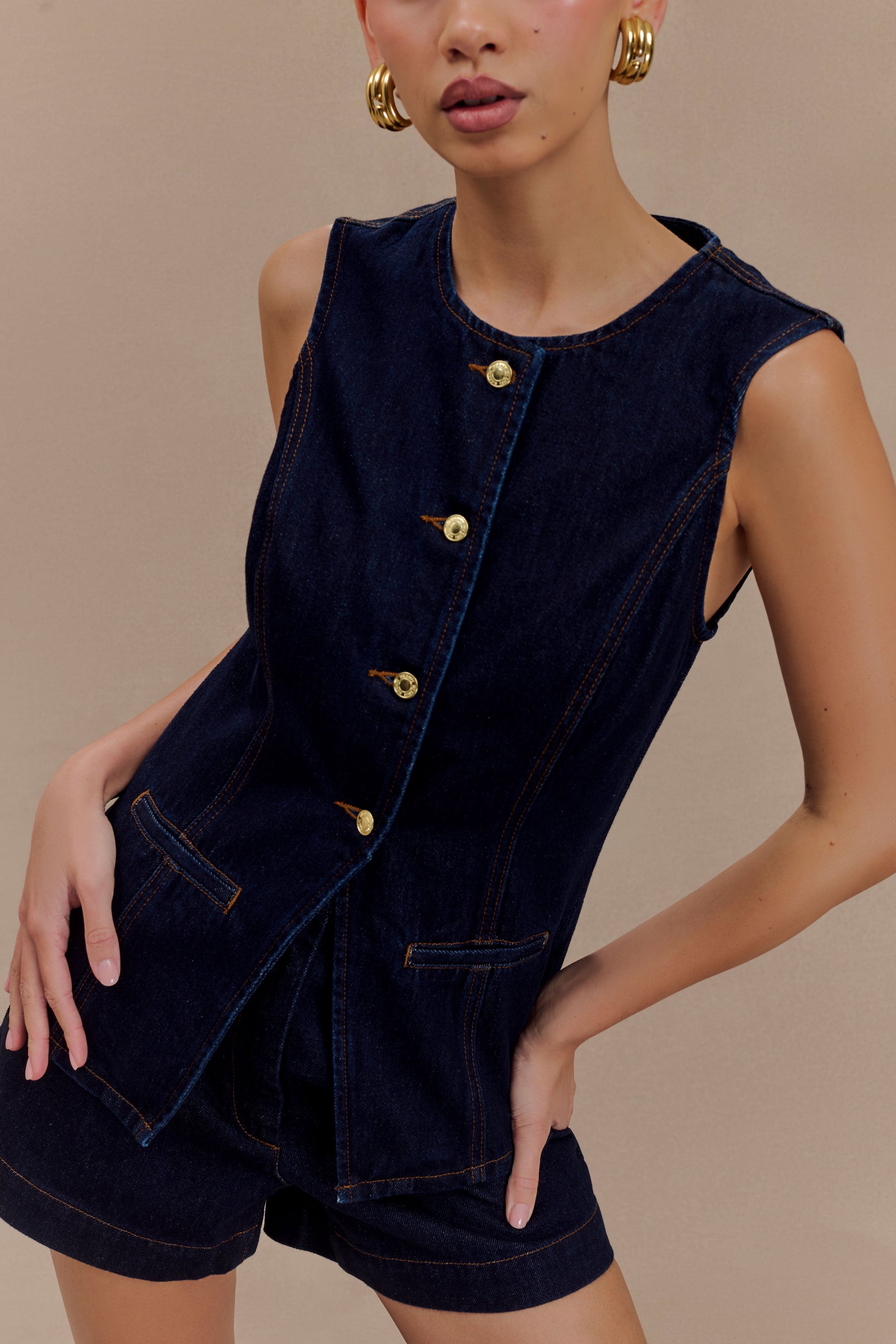 Abel Denim Button Up Top - Indigo Blue #8