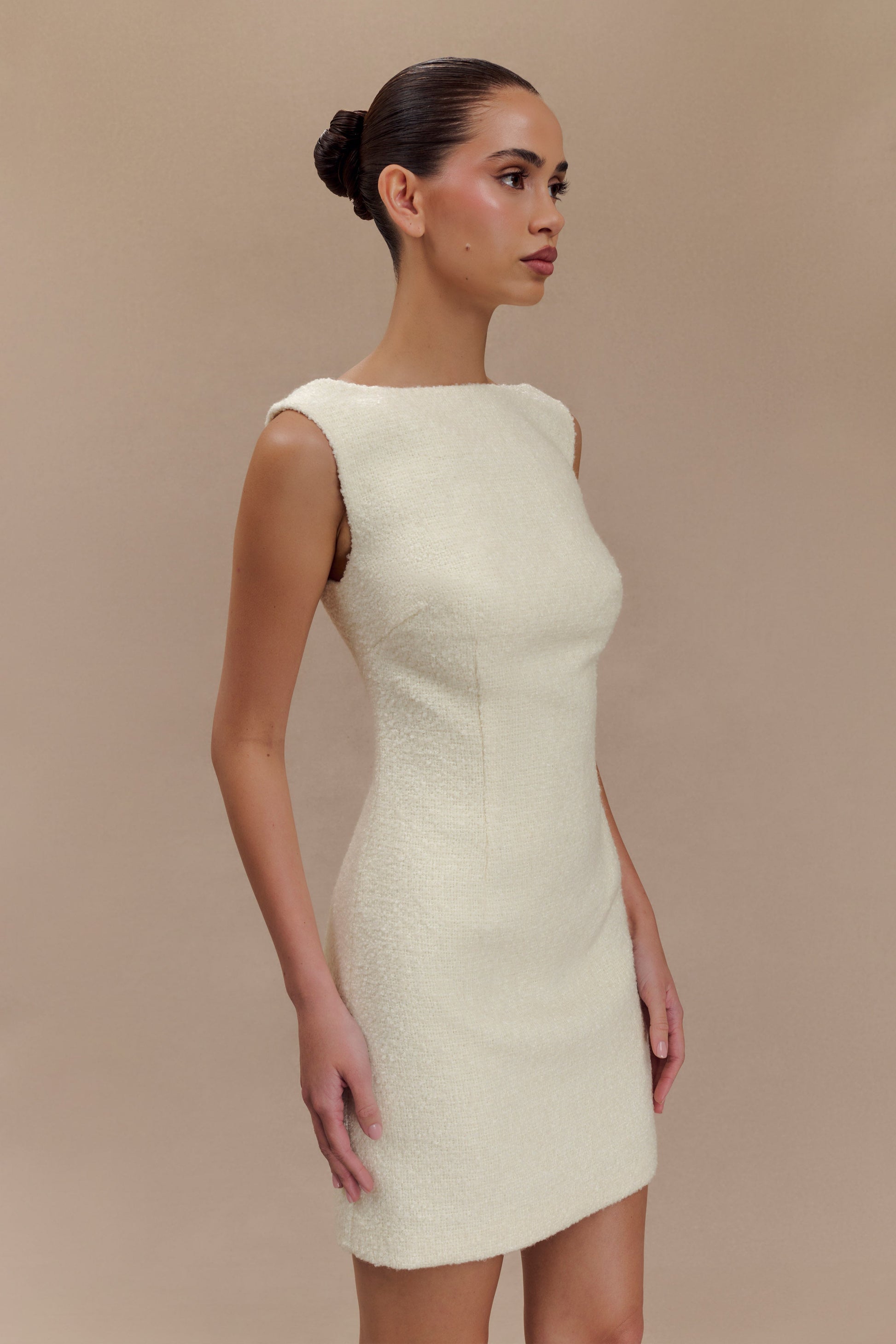 Angela Textured Boucle Mini Dress - Ivory #3