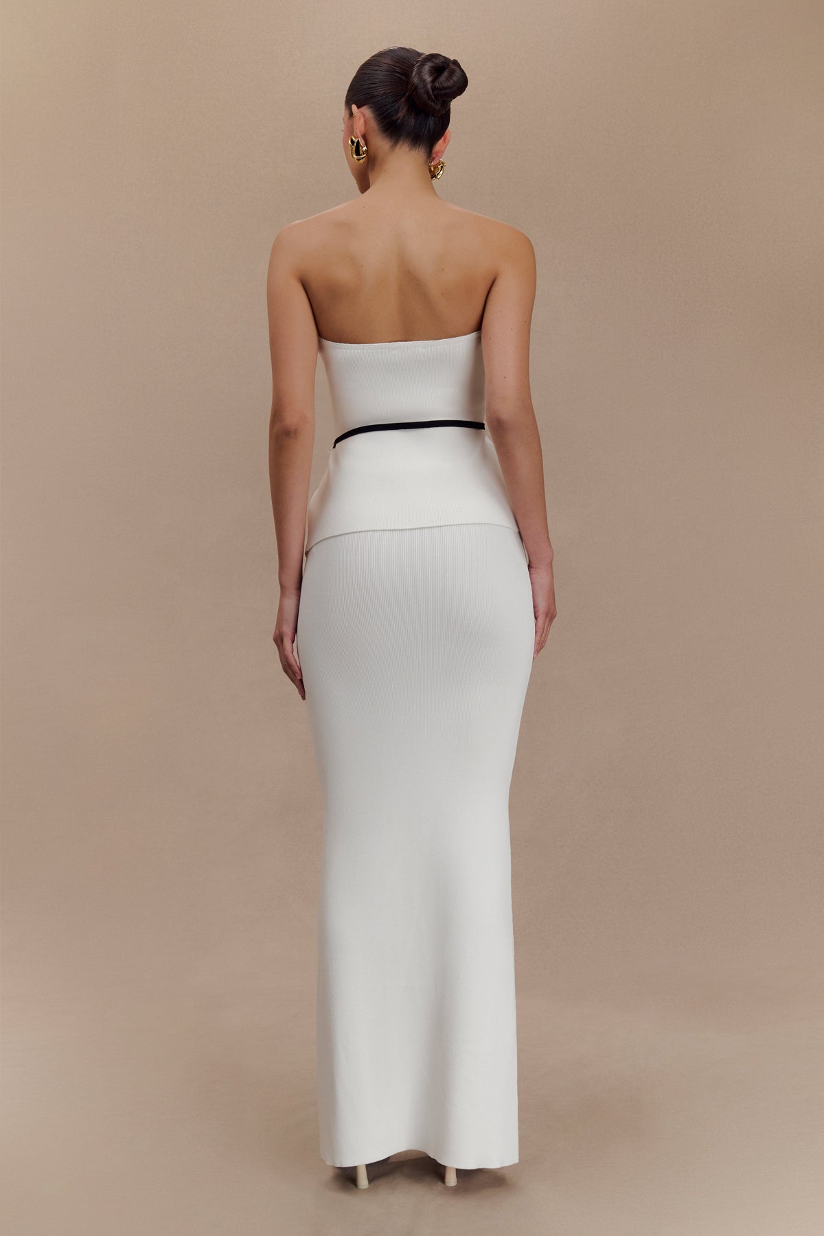 Keaton Strapless Rose Tie Knit Top - White And Black #6