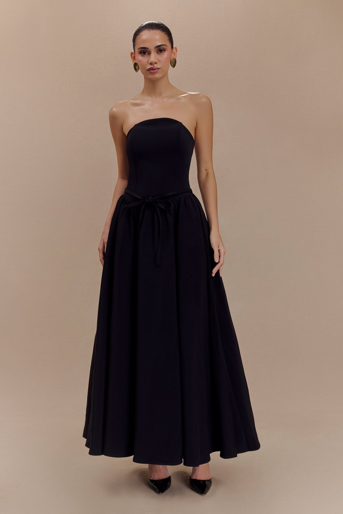 Penny Strapless Contrast Midi Dress - Black & White #4