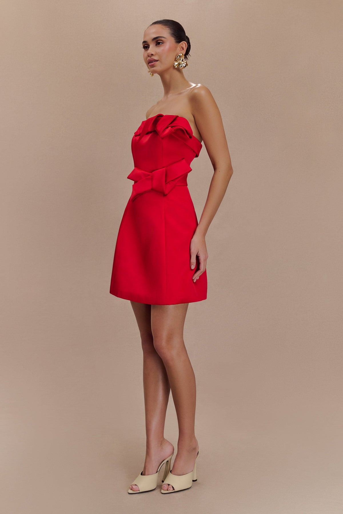 Tatiana Satin Strapless Bow Mini Dress - Red #4