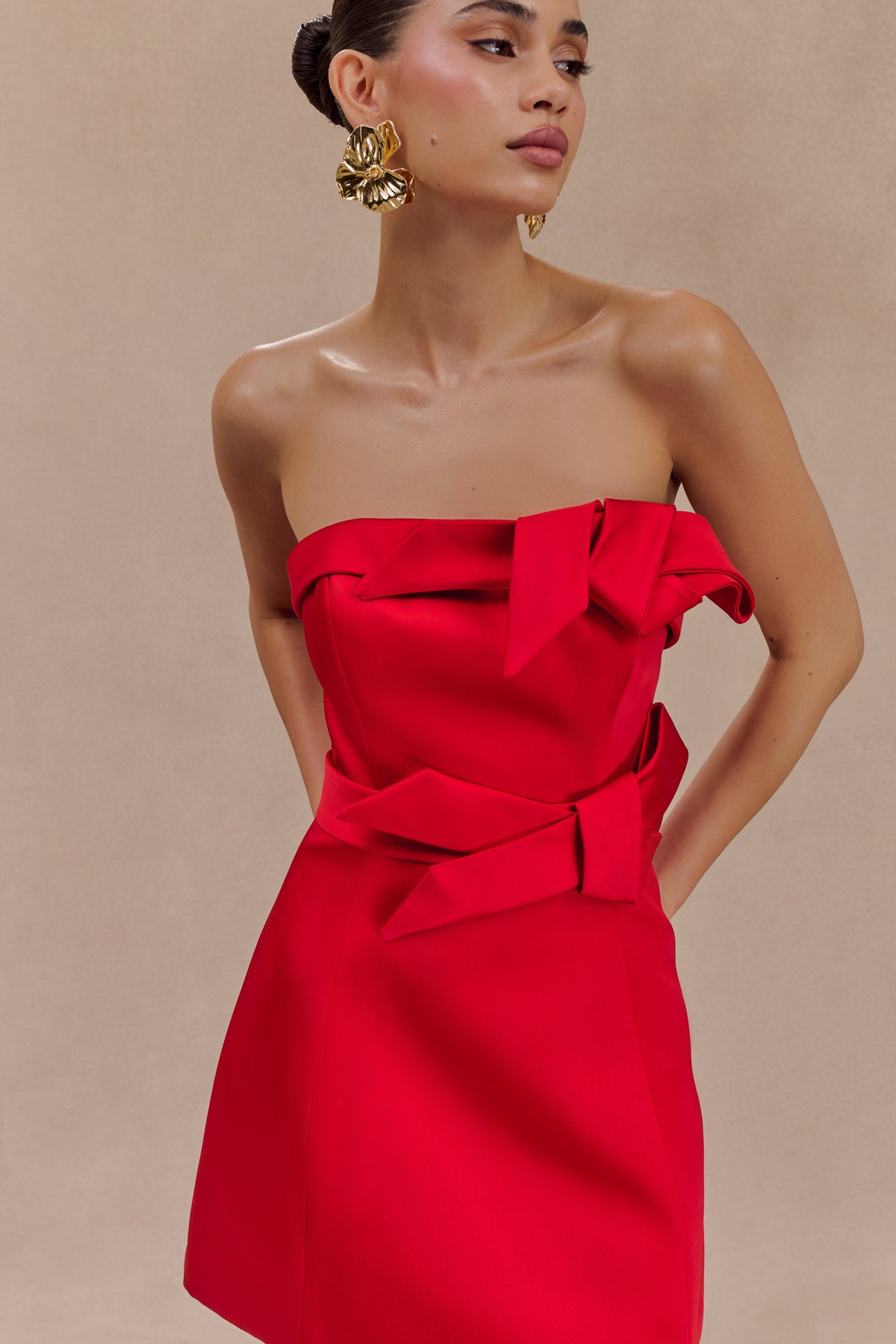 Tatiana Satin Strapless Bow Mini Dress - Red #3
