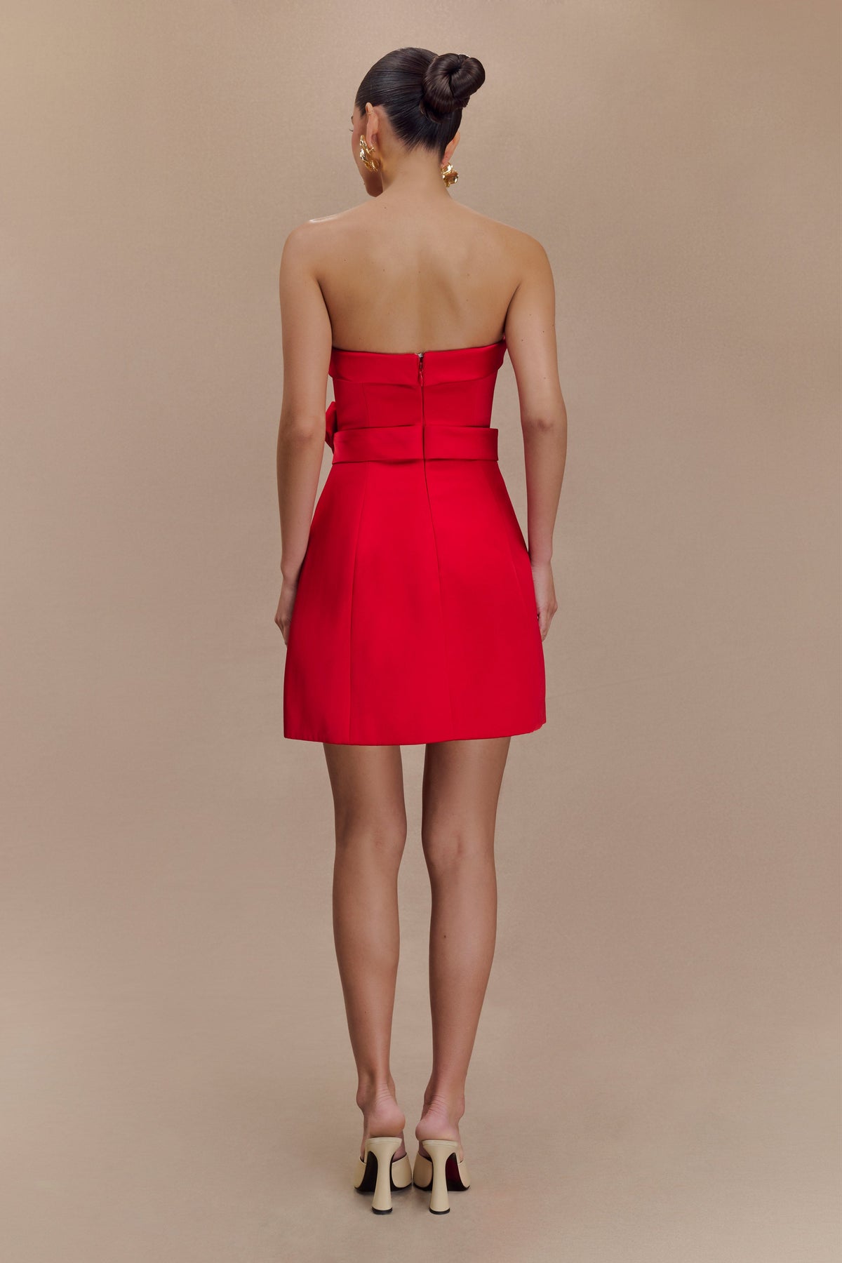 Tatiana Satin Strapless Bow Mini Dress - Red #5