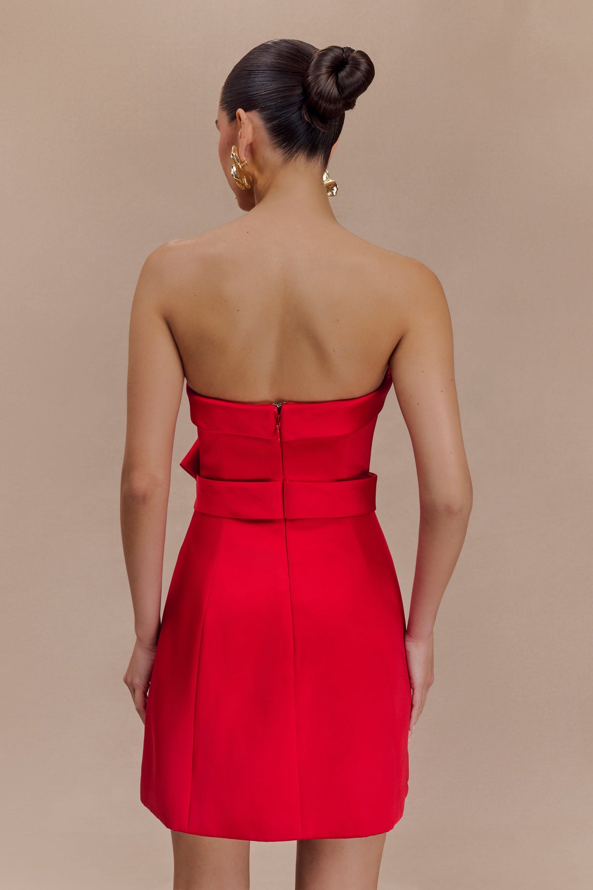 Tatiana Satin Strapless Bow Mini Dress - Red #2