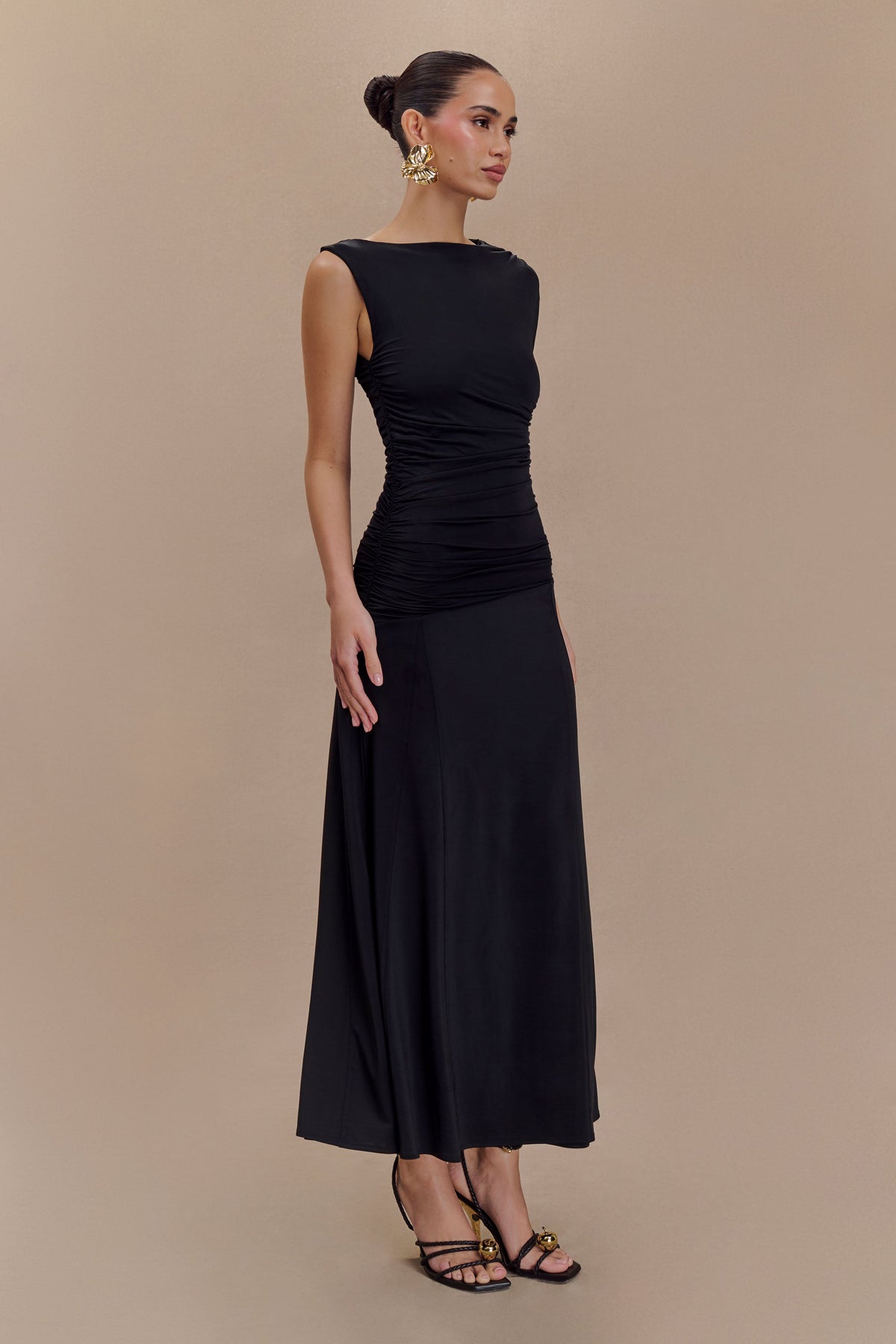 Navanna Asymmetric Slinky Midi Dress - Black #2