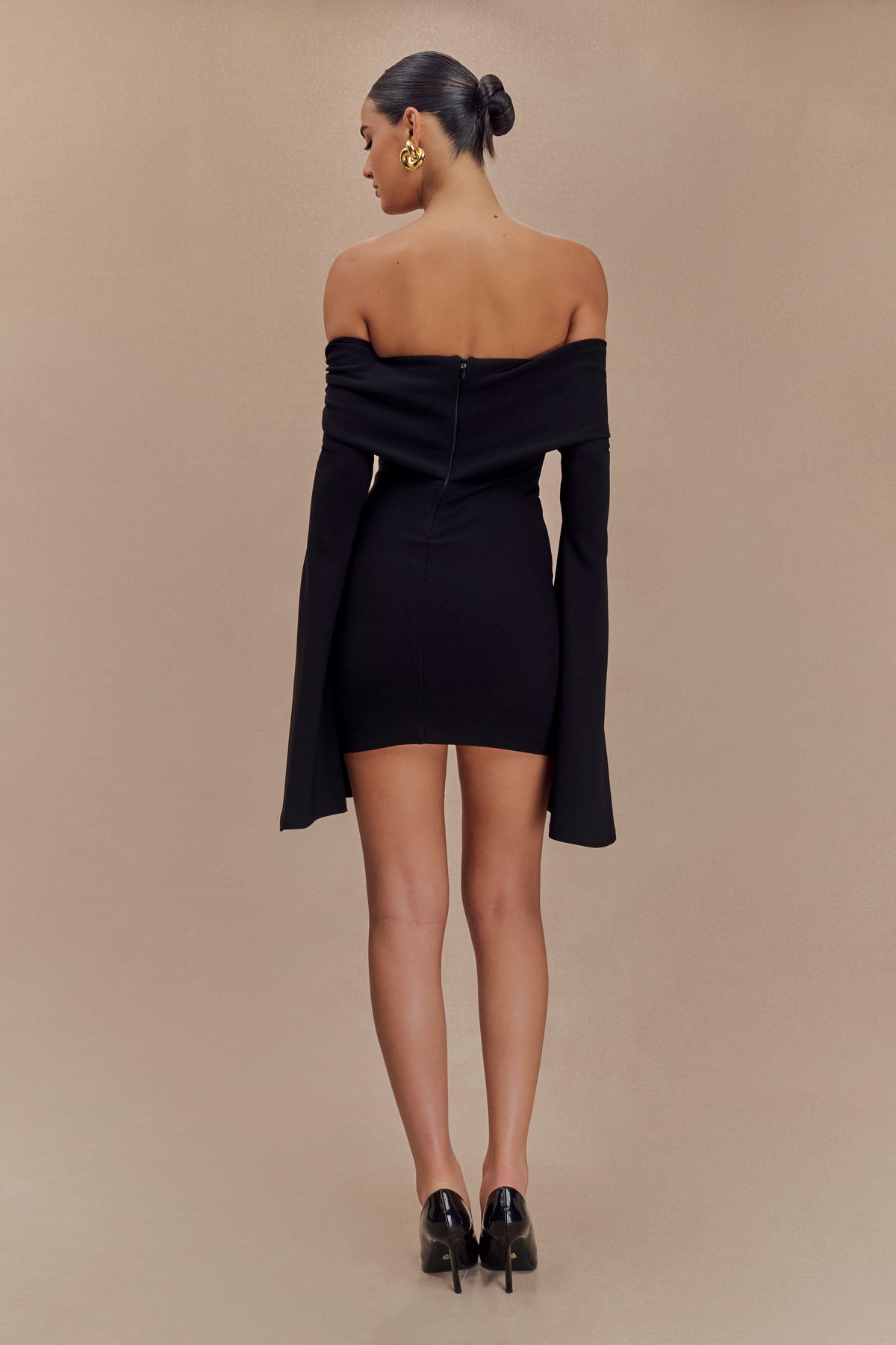 Dominique Off Shoulder Long Sleeve Mini Dress - Black #2