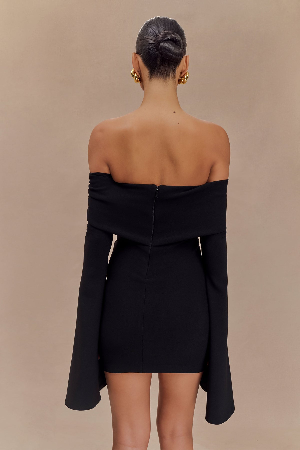 Dominique Off Shoulder Long Sleeve Mini Dress - Black #6