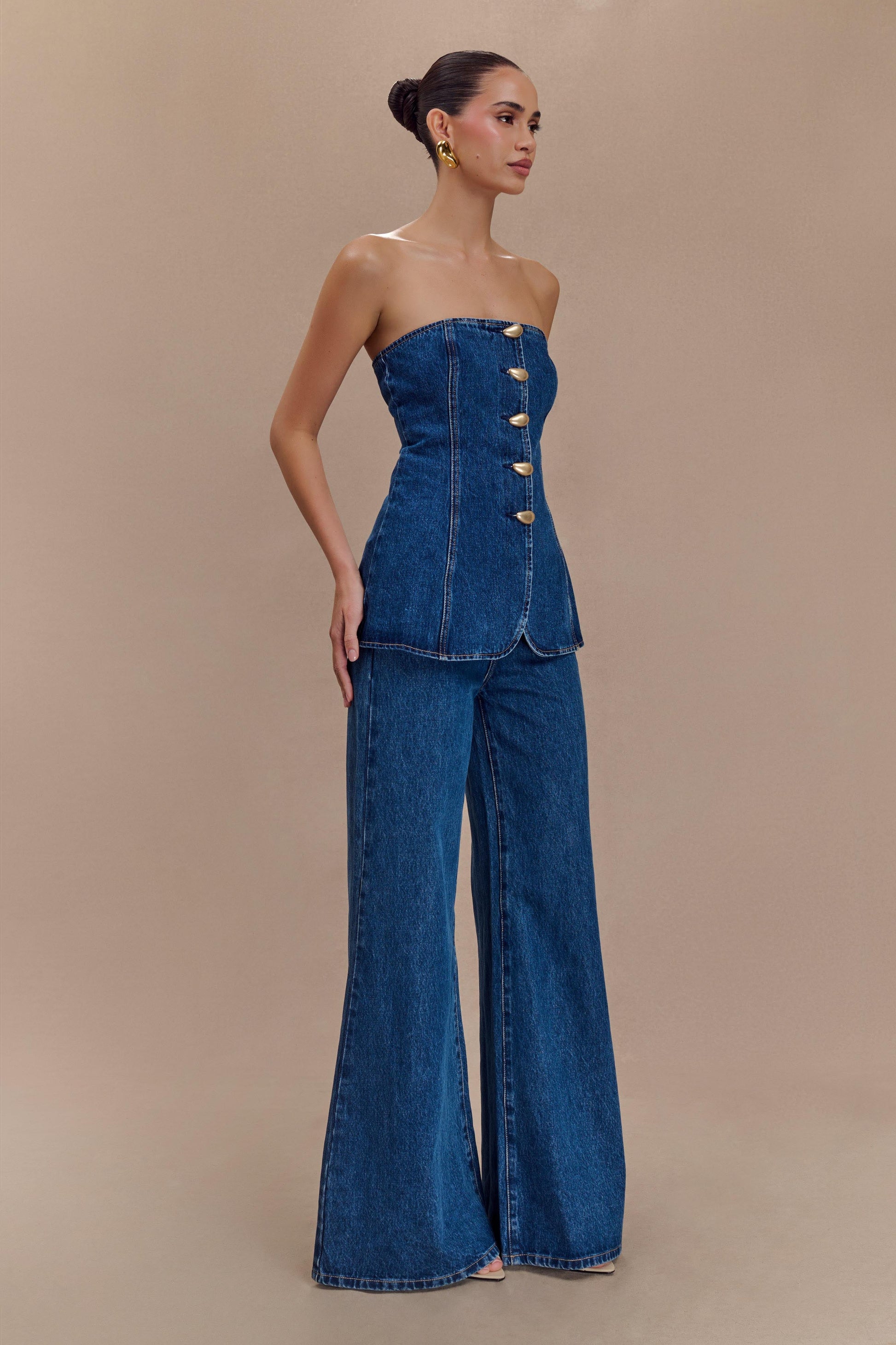Jen Wide Leg Flare Denim Jeans - Dark Blue #10