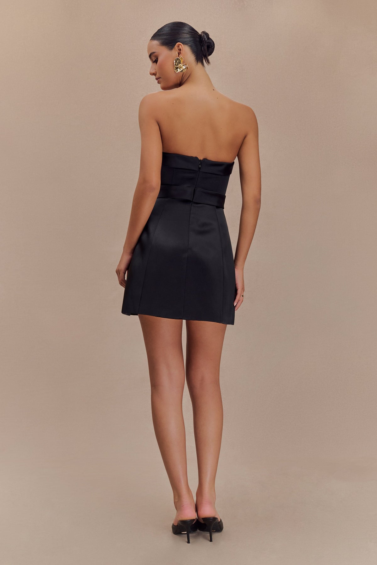 Tatiana Satin Strapless Bow Mini Dress - Black #2