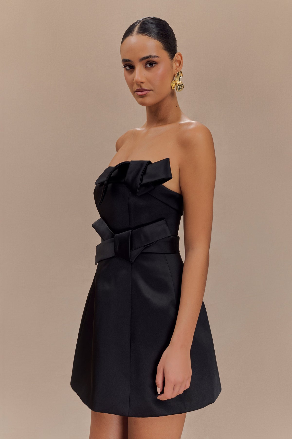 Tatiana Satin Strapless Bow Mini Dress - Black #6