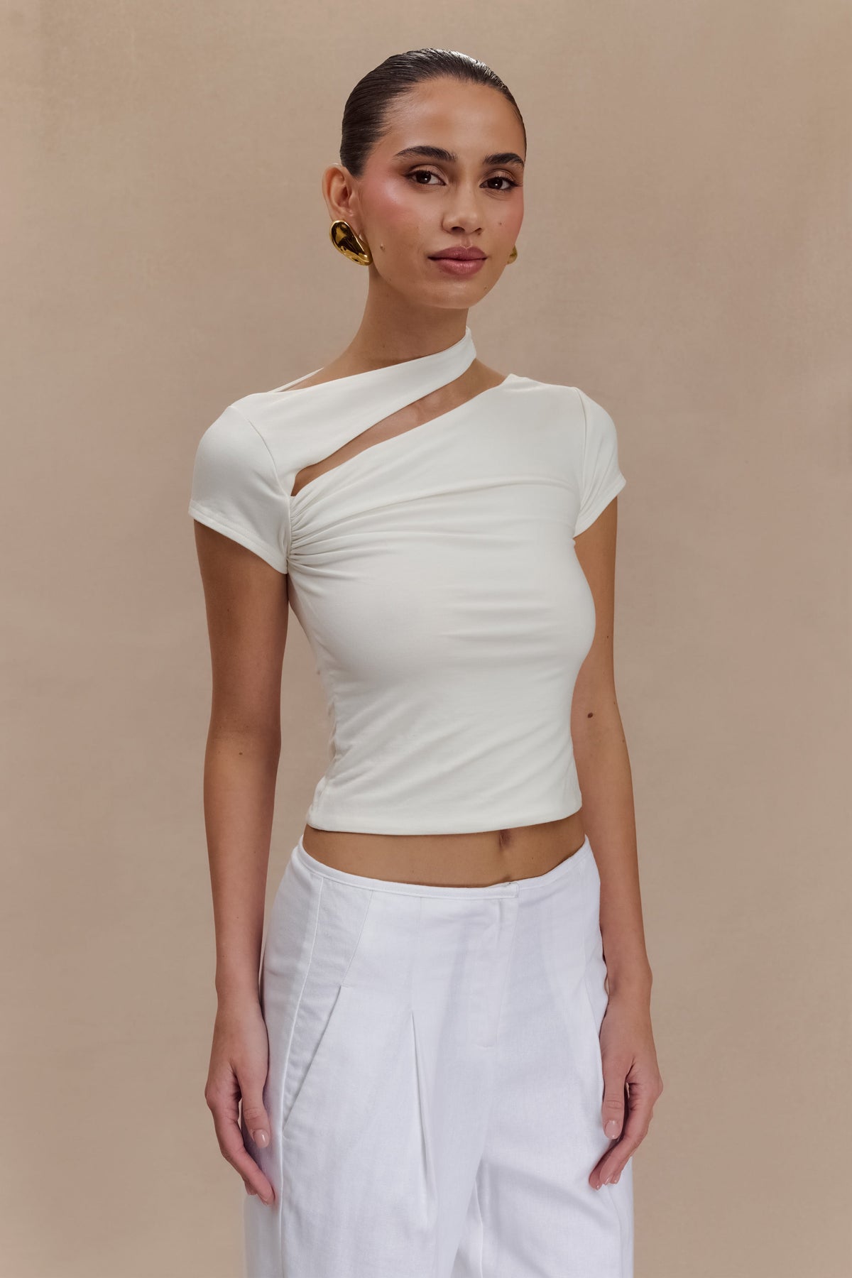 Aurelie Cut Out Short Sleeve Top - Ivory #3