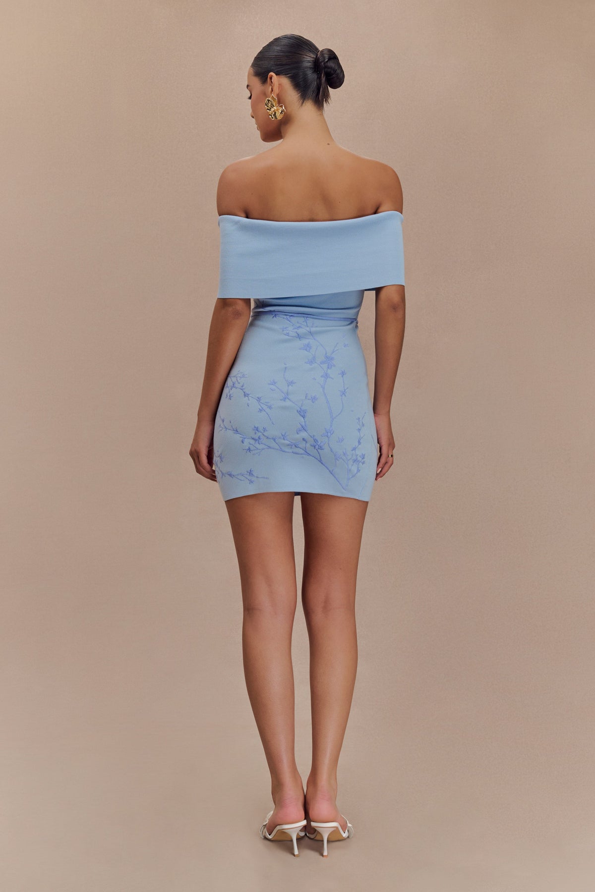 Mallory Off Shoulder Embroidered Knit Mini Dress - Ice Blue #2