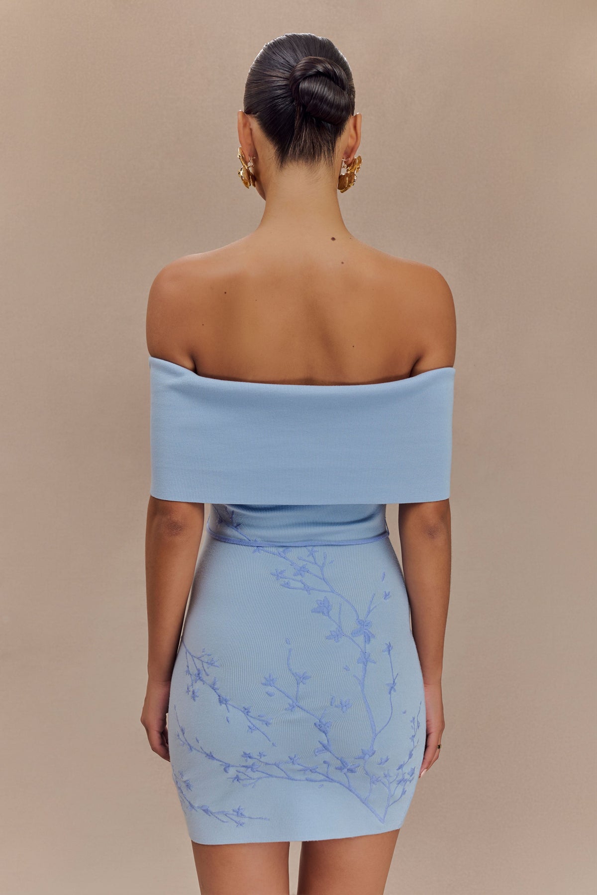 Mallory Off Shoulder Embroidered Knit Mini Dress - Ice Blue #6