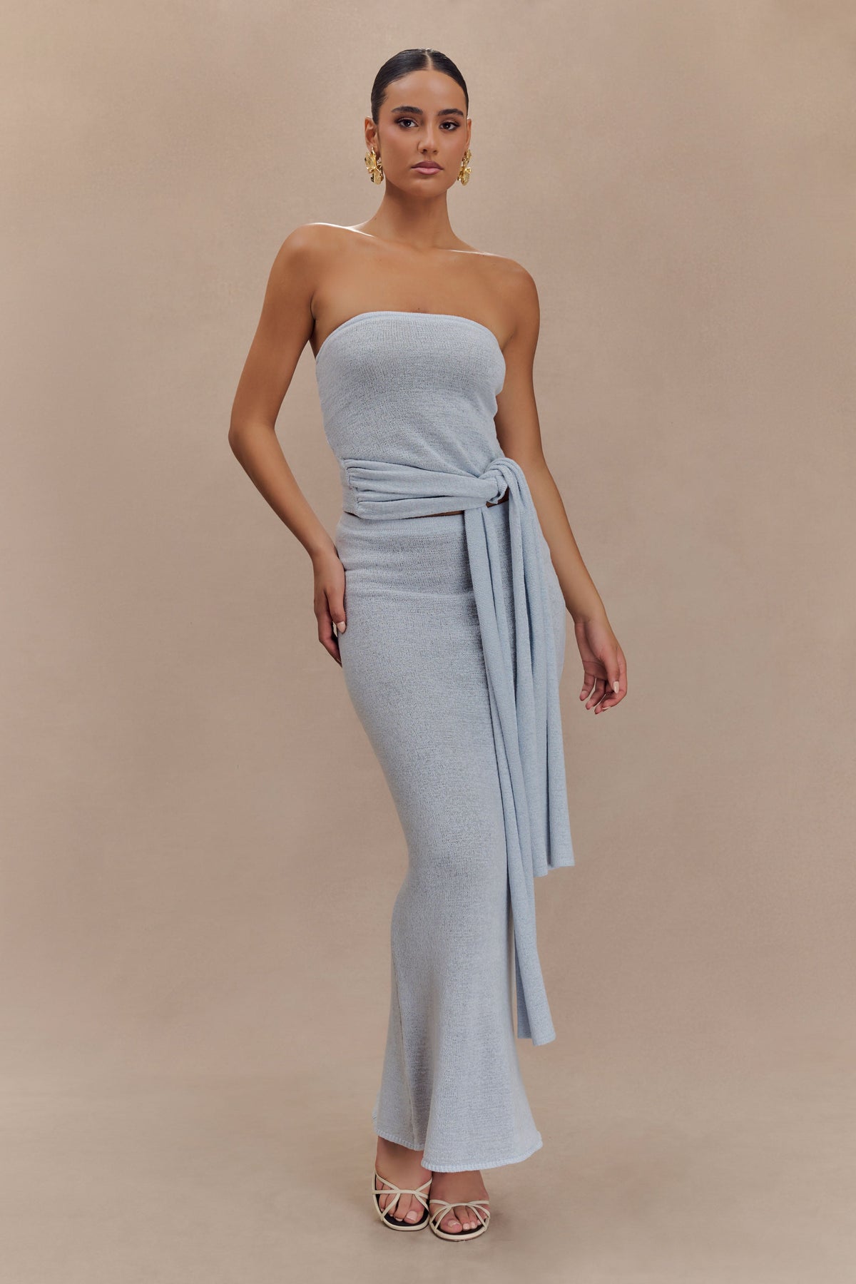 Phoebe Strapless Tie Knit Top - Ice Blue #7