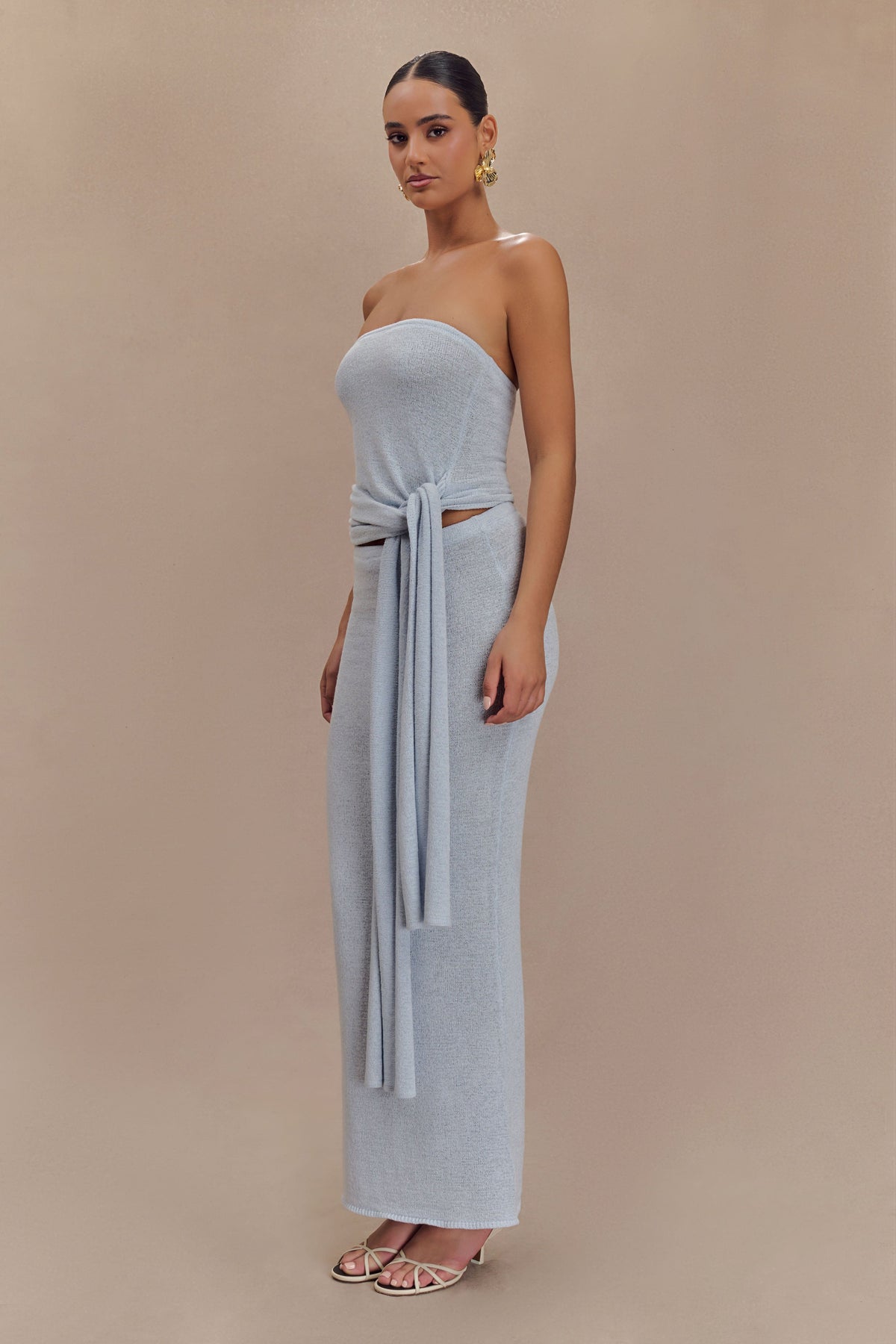 Phoebe Strapless Tie Knit Top - Ice Blue #5