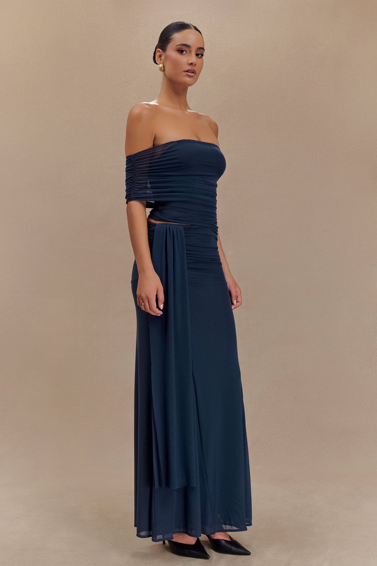 Arna Off Shoulder Mesh Crop Top - Midnight Blue #5