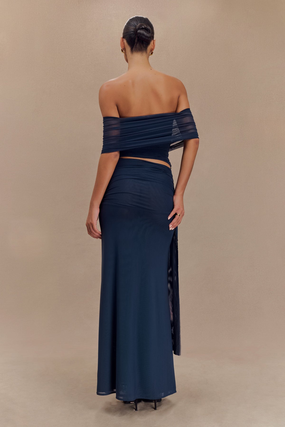 Arna Off Shoulder Mesh Crop Top - Midnight Blue #6