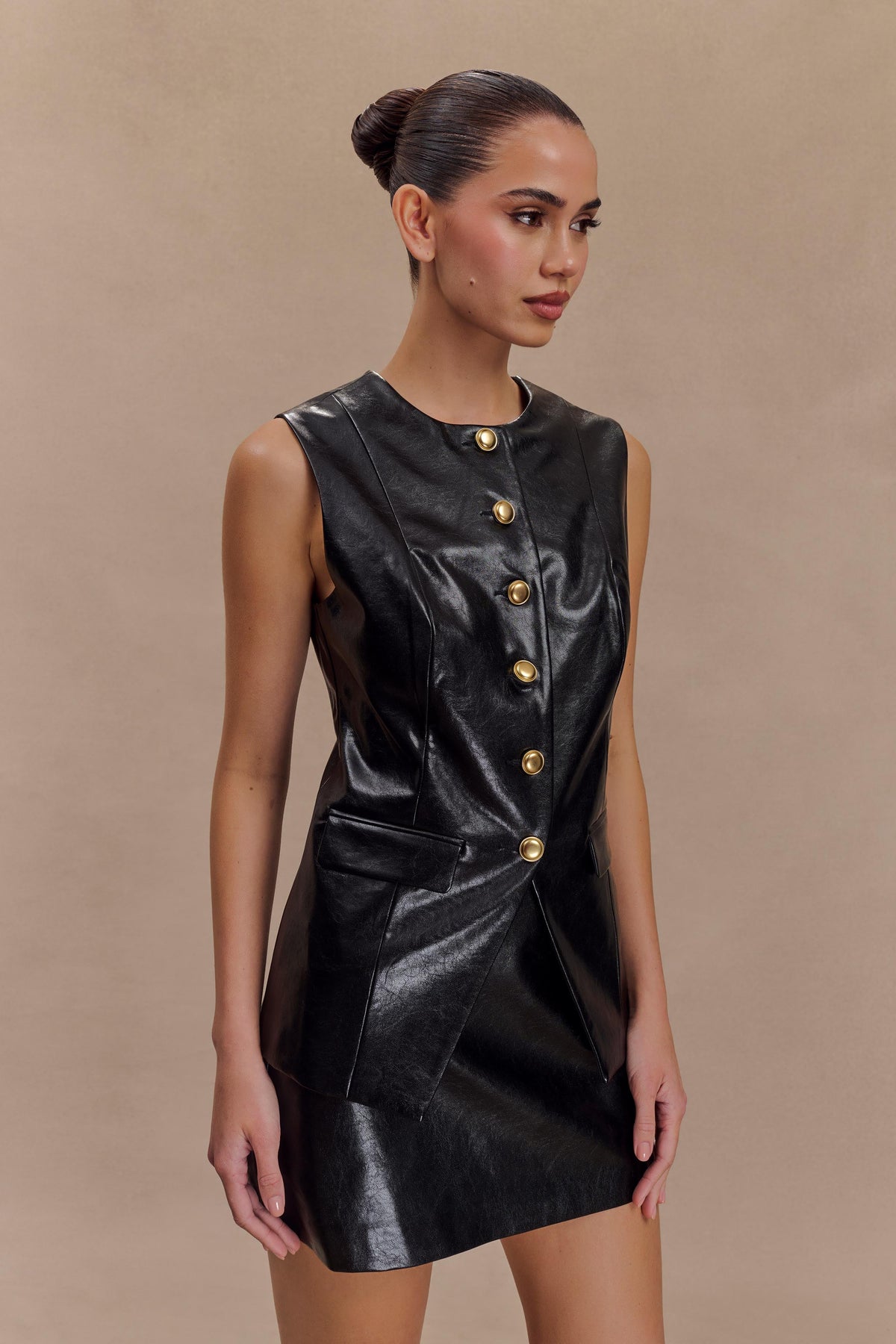 Coralia Faux Leather Bubble Mini Skirt - Black #8