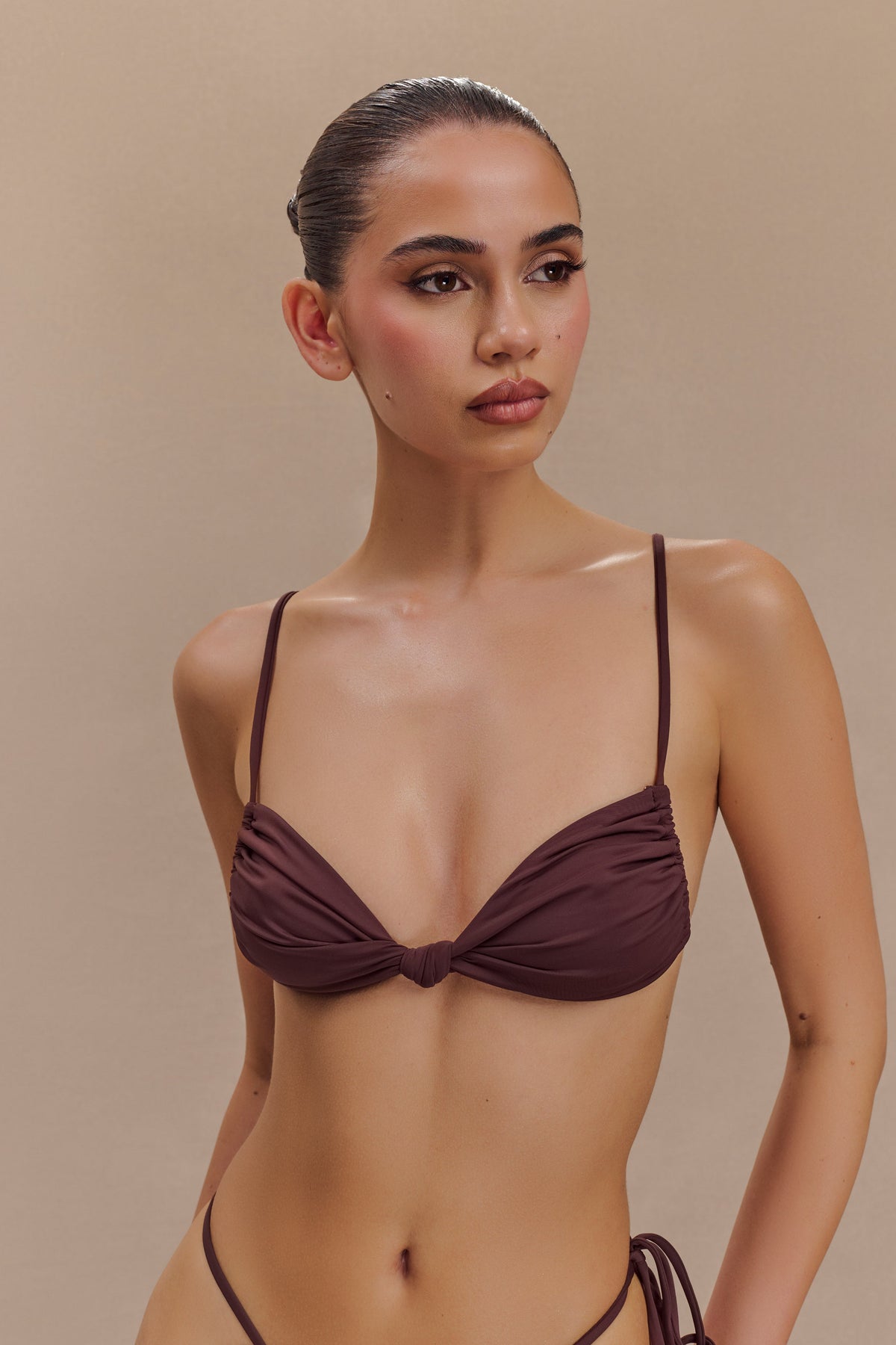 Rosmunda Ruched Bikini Top - Chocolate #3