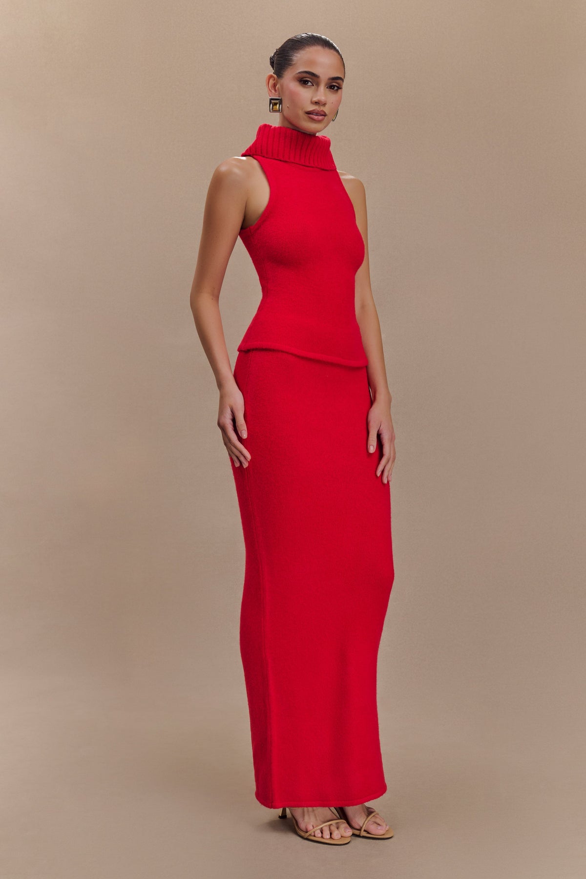Elise Roll Neck Knit Top - Red #4