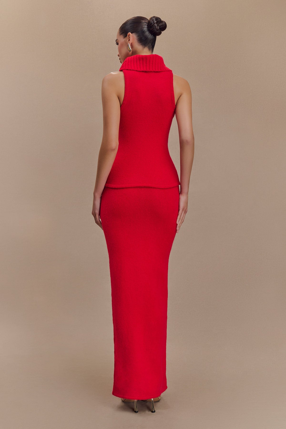 Elise Roll Neck Knit Top - Red #2
