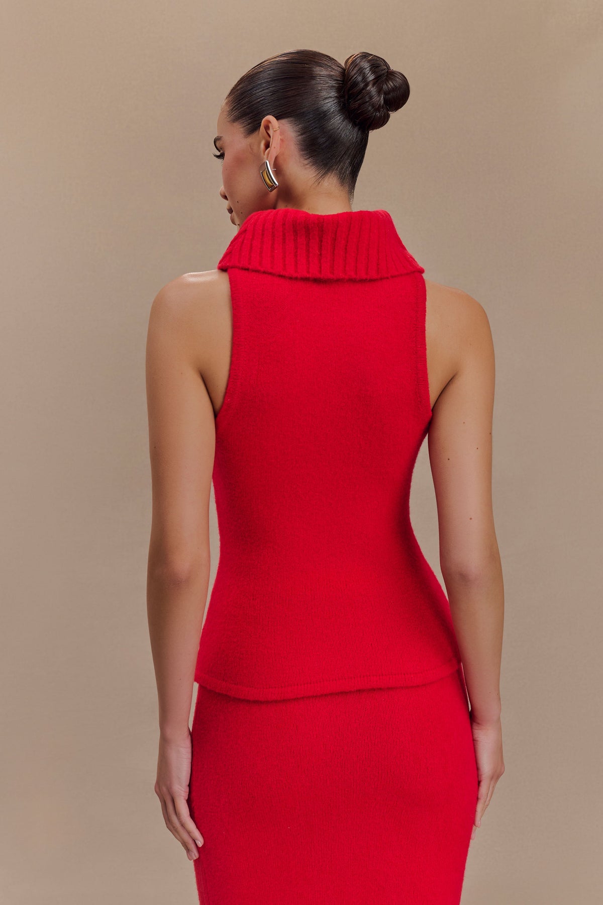 Elise Roll Neck Knit Top - Red #6