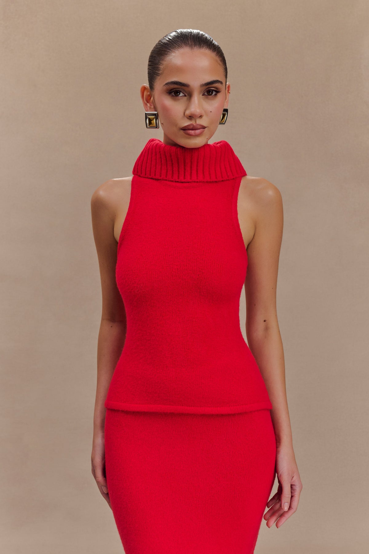 Elise Roll Neck Knit Top - Red #5