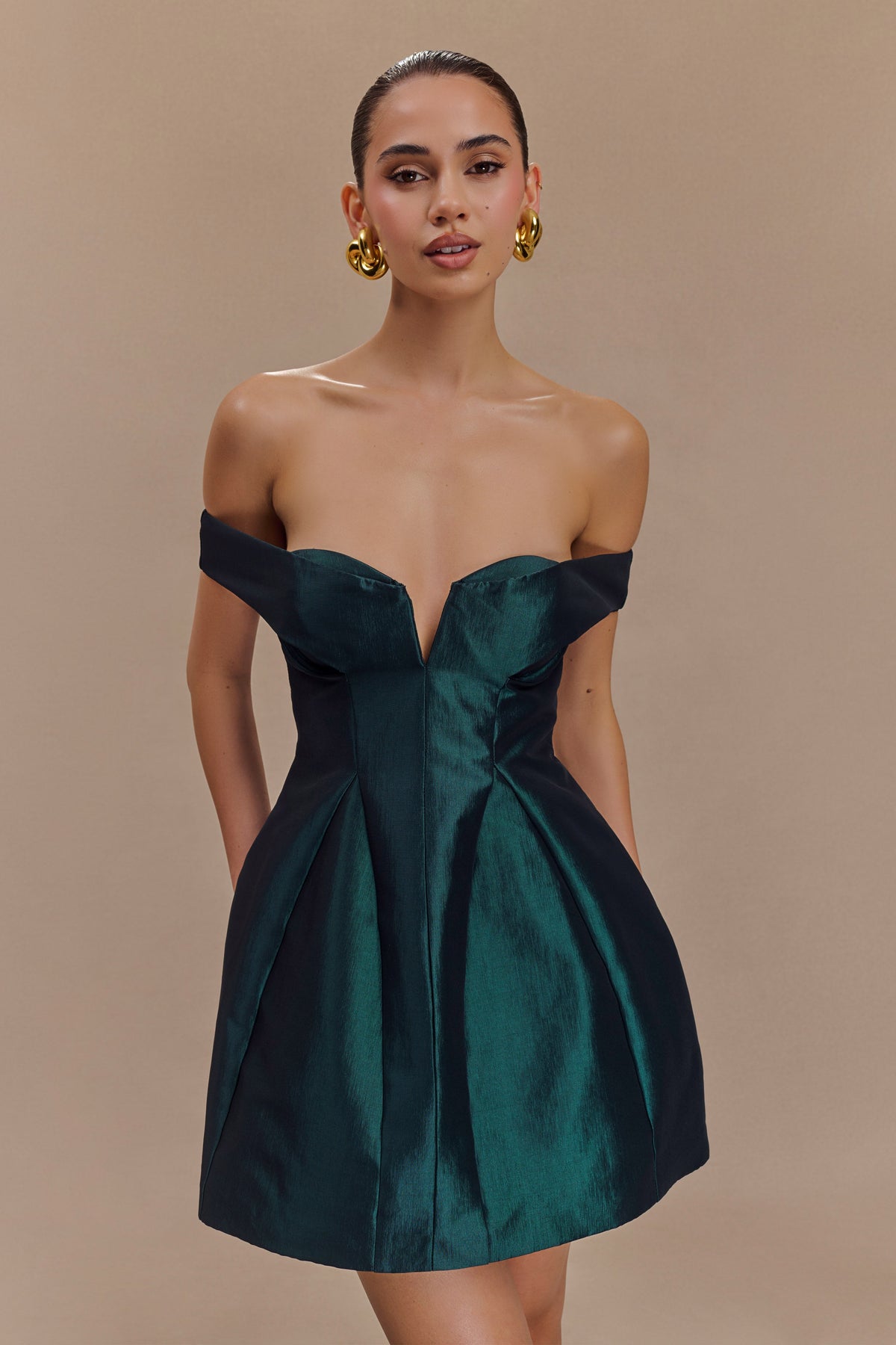 Diana Off Shoulders Mini Dress - Deep Emerald #5