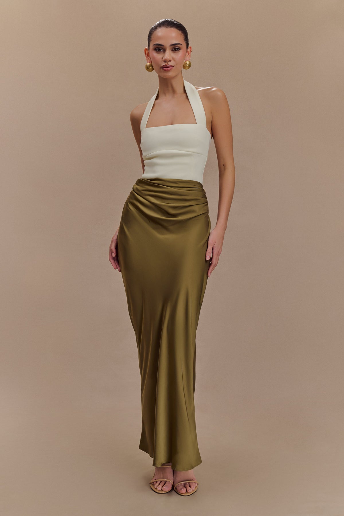 Nicola Satin Asymmetric Maxi Skirt - Basil #8