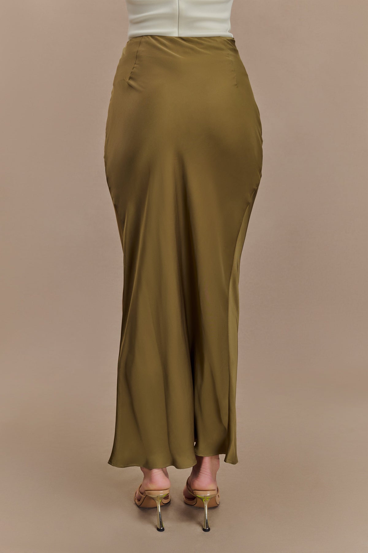 Nicola Satin Asymmetric Maxi Skirt - Basil #3